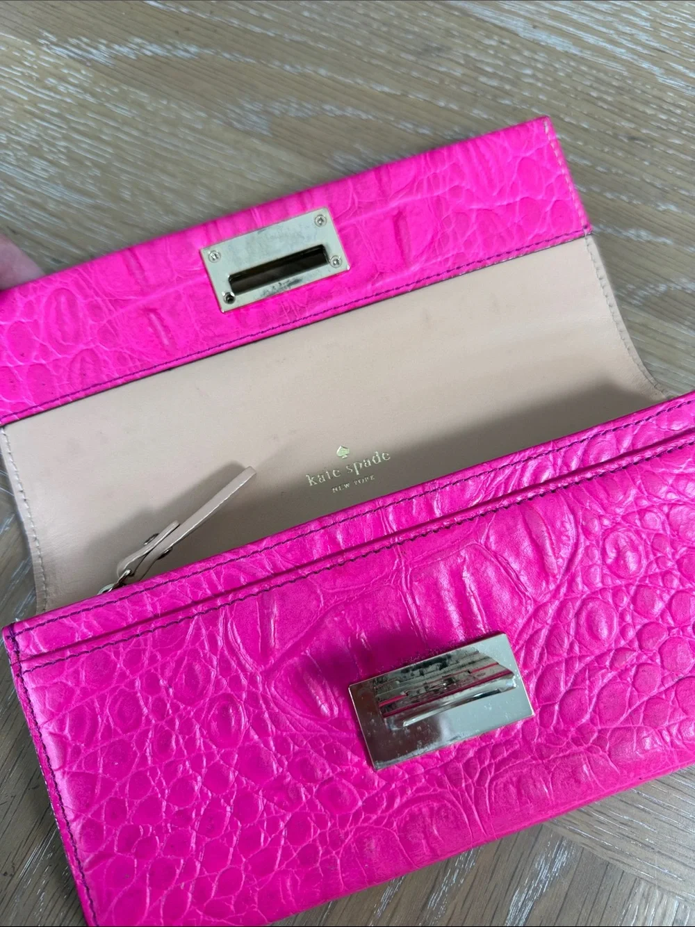 HOT PINK Kate Spade New York Wallet Textured Crocodile Embossed Leather Finish
